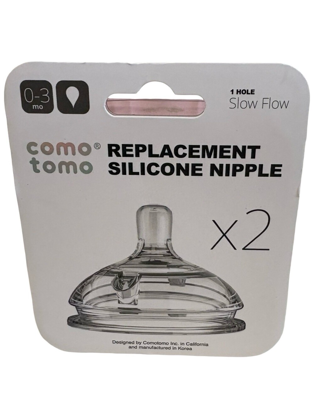 Comotomo Replacement Bottle Nipples Slow Flow 0-3 Months Silicone 2pc